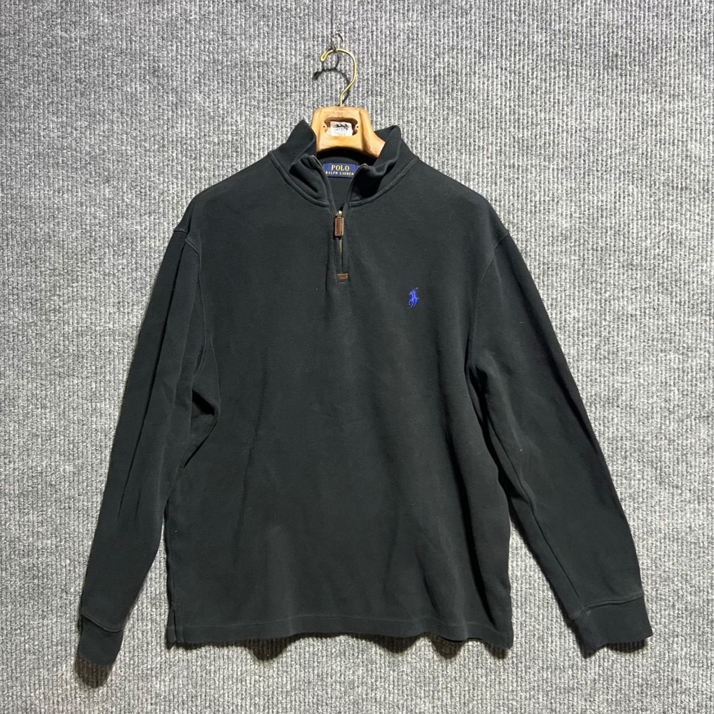 Polo Ralph Lauren Quarter Zip Pullover Mens Large Black Blue Pony Logo Cotton